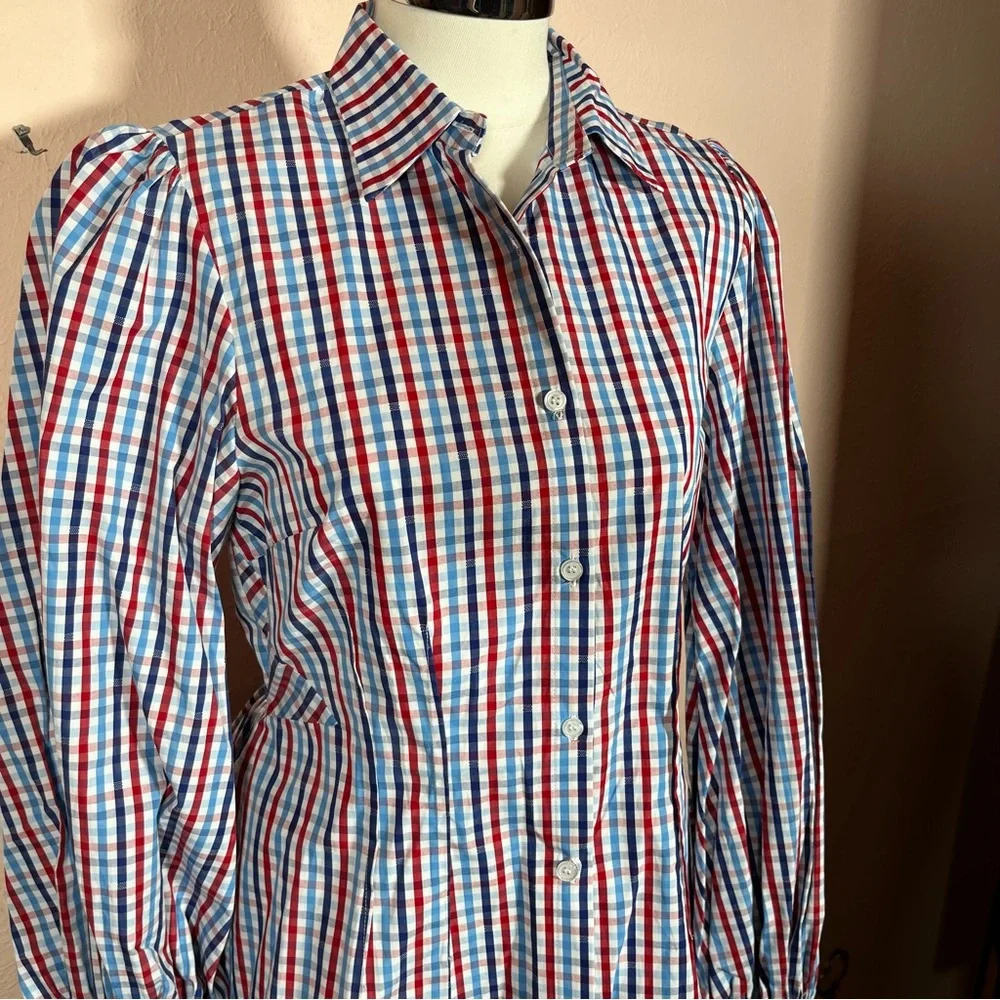 Greyson Gingham puff sleeve Peplum Feminine Western Buttondown shirt - Picture 8 of 17